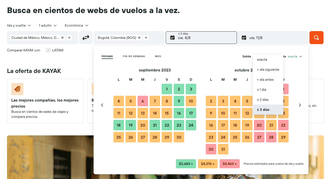 Calendario vuelos flexibles