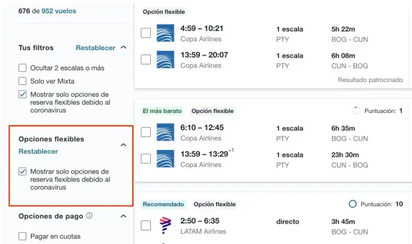 Filtro aerolineas flexibles